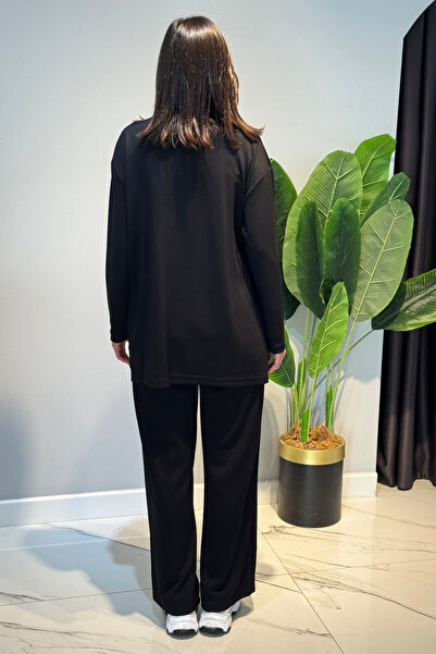 Lale Butik Lace Detail Tunic Trousers Set 2117 Black