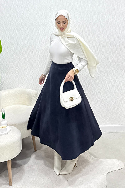 Tesettür Diyarı Kışlık Süet Tesettür Etek- Lacivert