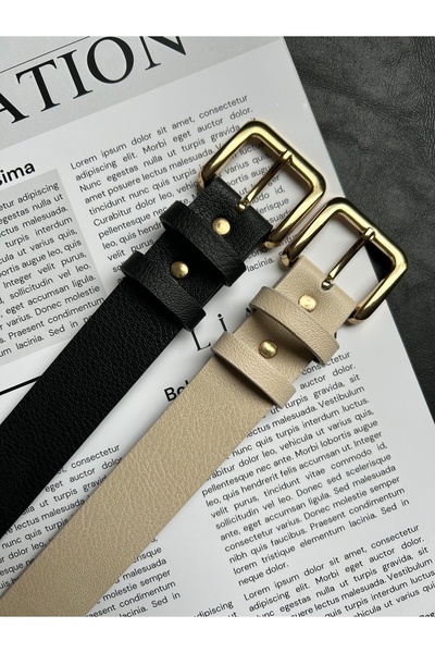 LİA KEMER 2-Piece Loyal Rectangular Patterned Women's Gold Buckle Belt Jacket Belt Dress Belt Trouser Belt