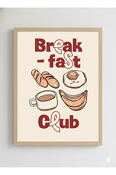 MIOVI Ahşap Çerçeveli “Breakfast Club” Poster – Retro & Eğlenceli Mutfak Deko...