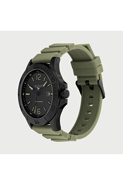 Tommy Hilfiger Men's 46 MM Green Analog Silicone Strap Watch -1791992