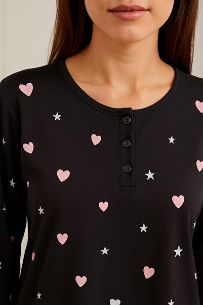 MODA 3 Buttons Long Sleeve Cotton Women Pajama Set