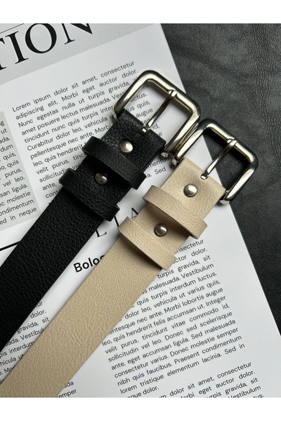 LİA KEMER 2-Pack Loyal Rectangular Patterned Women's Silver Buckle Belt Coat Belt Dress Belt Trouser Belt