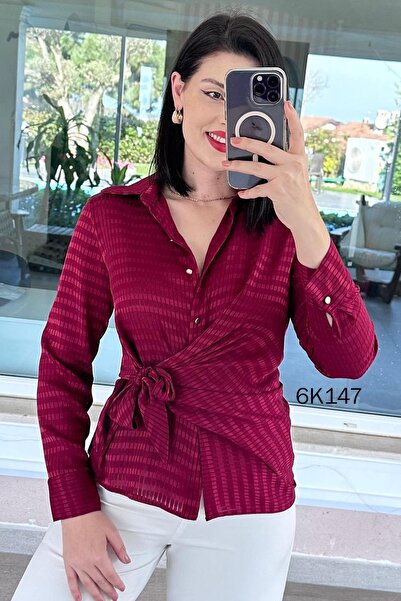 İnce Topuk Kare Jacquard Satin Shirt 6K147