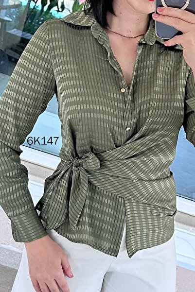 İnce Topuk Kare Jacquard Satin Shirt 6K147