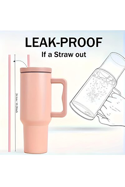 Generic 1200ml Vacuum Insulated Tumbler with Lid and Straw for Water, Iced Tea or Coffee, Pink