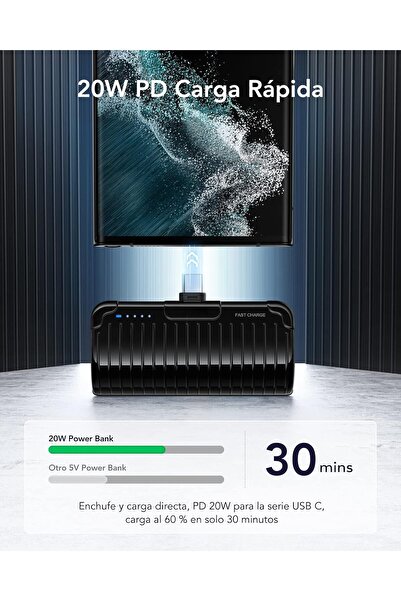 Veger Mini Power Bank 5000mAh 20W PD QC3.0 USB-C Portable Charger with Foldable Stand - Black