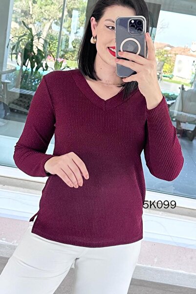 İnce Topuk V-Neck Knitwear Blouse 5K099