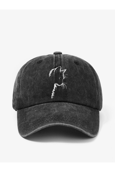 Take Two By Styli Grey Cat Printed Baseball Cap
