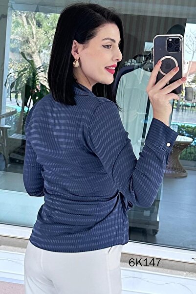 İnce Topuk Kare Jacquard Satin Shirt 6K147