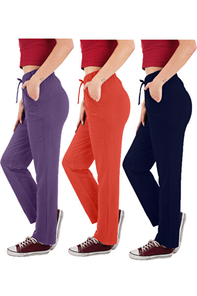 ASN concept Women's Viscose Fabric 3-Pack Navy Blue/Pomegranate Flower/Purple Sweatpants (with Plus Size Option)