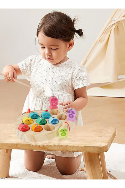 Generic Intellectual Development Wooden Toy Magnetic Wooden Fishing Game — Number Classification