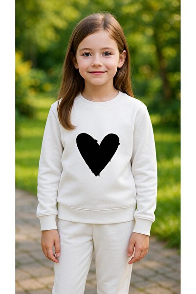 playwear Παιδικό Φούτερ Σετ Ρούχων ΜΑΥΡΗ ΚΑΡΔΙΑ Με Στάμπα για Κορίτσια και Αγ...