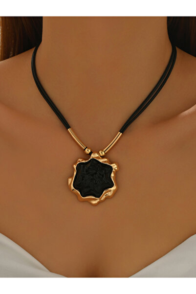 Take Two By Styli Gold-Trimmed Black Pendant Necklace