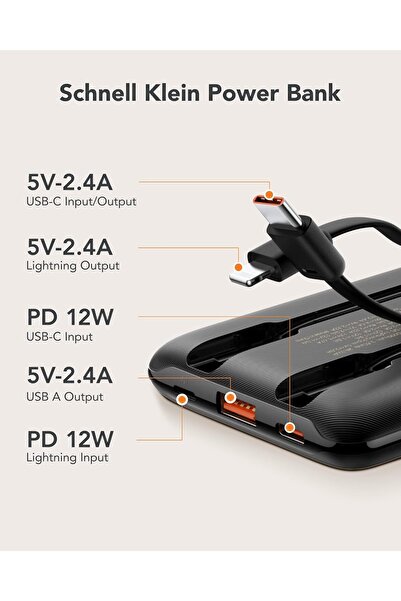 Veger Mini Portable Charger 10000mAh Power Bank with Built-in Cables & Digital Display