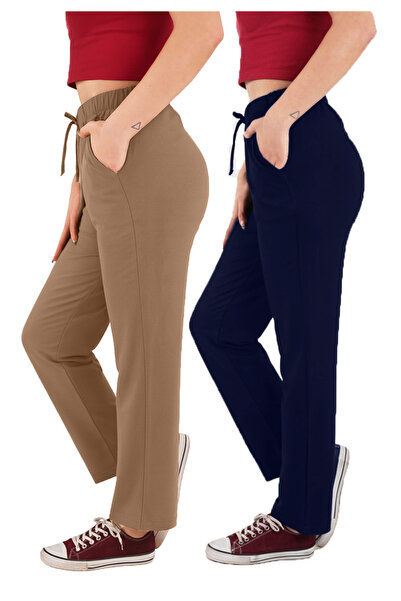 ASN concept Women's Viscose Fabric 2-Pack Navy Blue / Brown Sweatpants (with Plus Size Option)