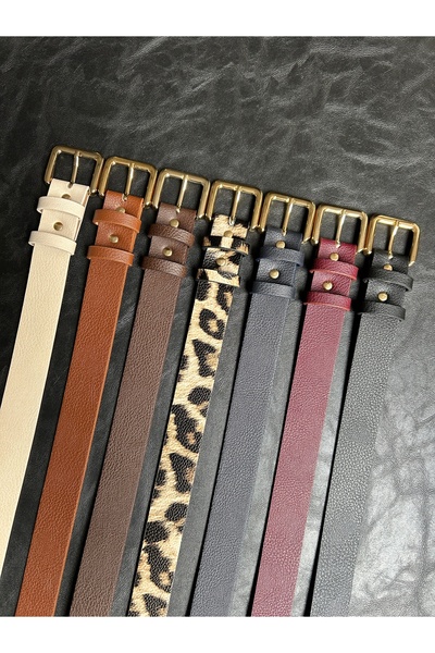 LİA KEMER 7-Piece Loyal Rectangular Pattern Women's Gold Buckle Belt Jacket Belt Dress Belt Trouser Belt