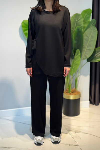 Lale Butik Lace Detail Tunic Trousers Set 2117 Black