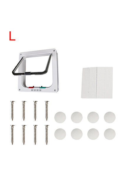 choice2 باب رفرف للكلاب والقطط والقطط الصغيرة من البلاستيك ABS مقاس L وأبيض مع قفل بأربعة اتجاهات وباب رفرف آمن صغير