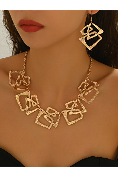 Take Two By Styli Gold Geometric Necklace and Earrings Set