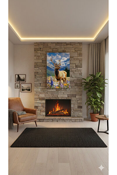 BLT DİZAYN Deer Glass Painting – Artistic Visual with Mountain Effect in Blossom