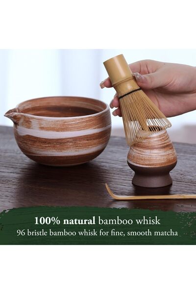 COOYA 4Pcs Matcha Whisk Set,Japanese Matcha Kit with Pouring Spout,for Matcha Tea Ceremon,Marbled Caramel