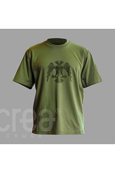 Crea Eymer Wear Selçuklu Kartal- Military Co Digital Printed Cotton Crew Neck T-Shirt Khaki - Khaki