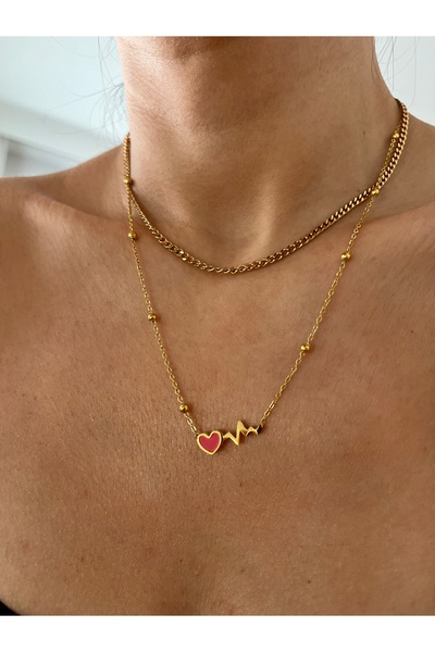 Hoop jewelery Steel Heart Double Necklace Set