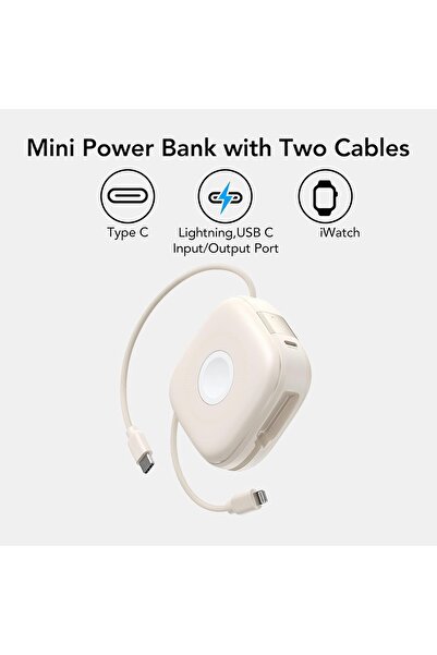 Veger Mini Power Bank 10000mAh - Wireless Apple Watch Charger with Built-in Cables, 20W PD/QC Fast C