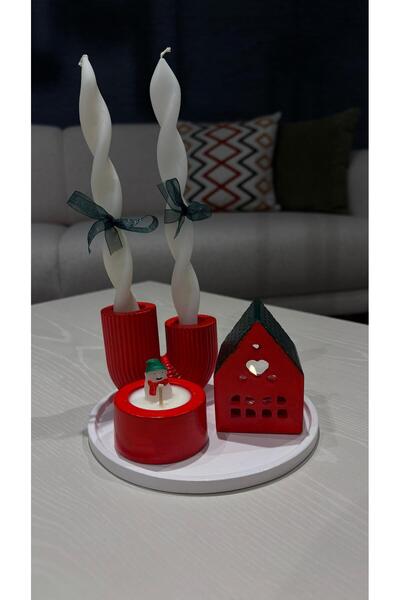 HomeAlışveriş Christmas Candle Set with Tray