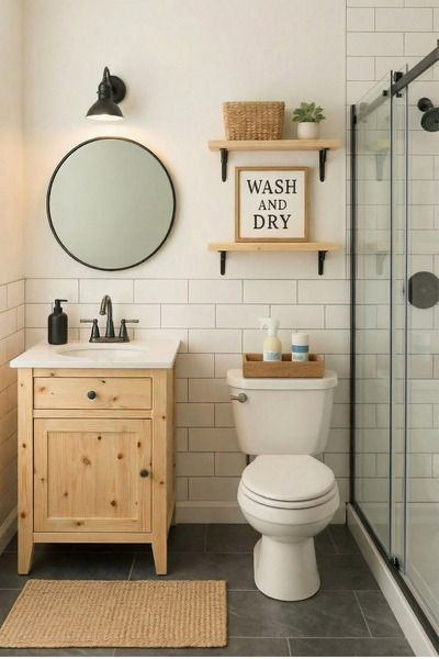 AdnDesing Banyo Dolabı-Ayaklı Tek Kapaklı-Doğal Ahşap Masif Ladin Çam- 60 Cm-Aynalı