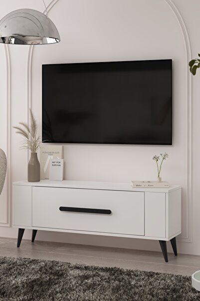 DEMONTE DECOR TV1336DD RETRO-128 TV SEHPASI BEYAZ-SİYAH