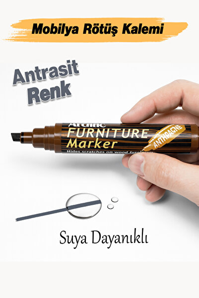 Badem10 Antrasit Renk Mobilya Rötuş Kalemi Ahşap Masa Sehpa Dolap Kalem Parke...