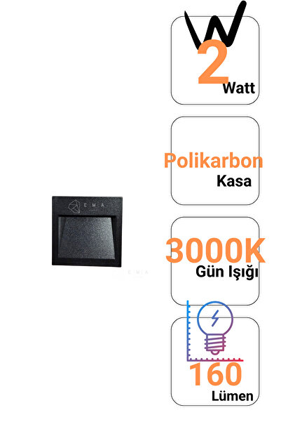Ema Dükkan Koridor Merdiven Aydınlatma Armatürü 2W 3000K IP44 160 Lümen 220V Polikarbon Kasa