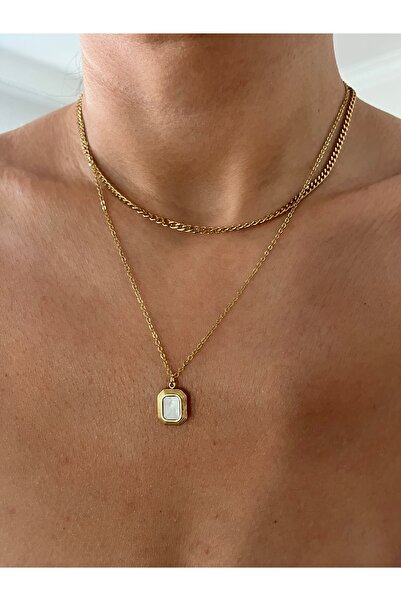 Hoop jewelery طقم قلادة مزدوجة من الفولاذ بتصميم بسيط