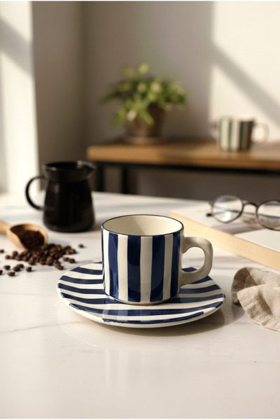 FH finehome طبق إيلي المخطط باللون الأزرق الداكن