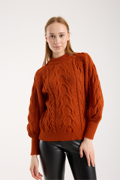 WOMENTİ Soft Textured Hair Braided Sweater