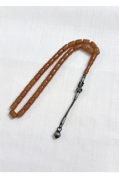 KAZZAZE Gümüş Kazaziye Tekli Püsküllü Hediyelik Ateş/ Sıkma Kehribar Özel İşçilikli Tespih, Kutulu Ürün