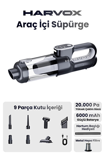 HARVOX 20000pa Güçlü Vakum Araç Süpürgesi 6000mAh Bataryalı Üflemeli Led Aydı...