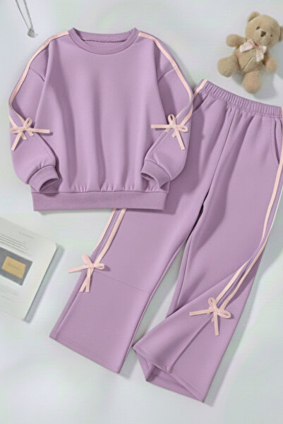 My Kids Wear Girls' Double Ribbon Three Thread Tracksuit Set 3-10 Years Old 12327