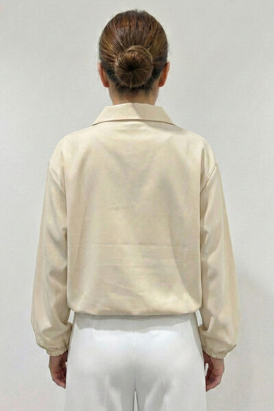 Bigdart Women's Oversized Zippered Jacket 0735 - Cream