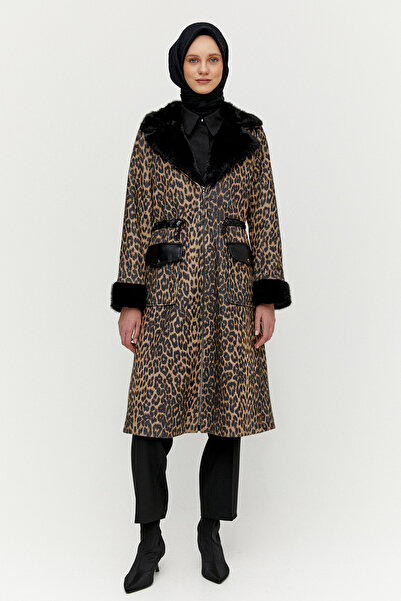 Setrms Leoparlı Suni Kürk Yünlü Kaban