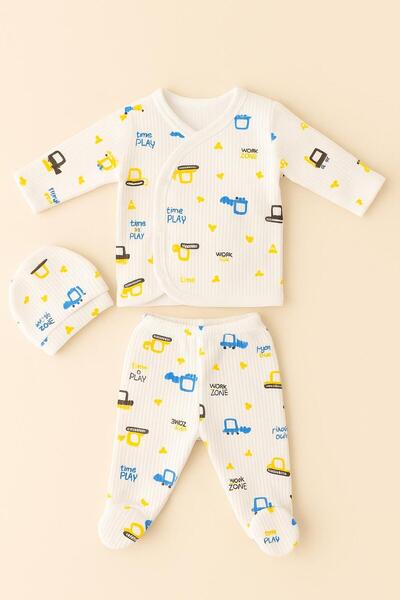 EFU BABY 3lü Kepçe Desenli %100 Pamuklu Bereli Erkek Bebek Yenidoğan Zıbın