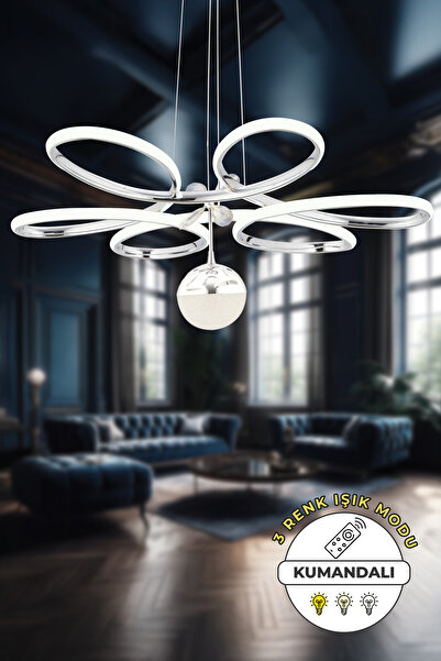 Dekorluna Layla Kumandalı Krom 3 Renk Işık Özellikli Dimmerli Modern Sarkıt L...