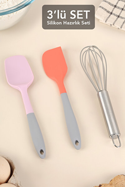 Meleni Home 3-компонентен комплект силиконови шпатули - термоустойчив, незалепващ силиконов комплект за приготвяне на ястия с шпатула и тел