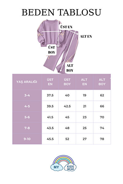 My Kids Wear Girls' Double Ribbon Three Thread Tracksuit Set 3-10 Years Old 12327