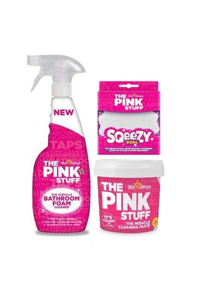 THE PINK STUFF Set 3 piese: Spray spumant pentru baie 750 ml, Pastă de curățare universală 850 g, Squeezy Doub