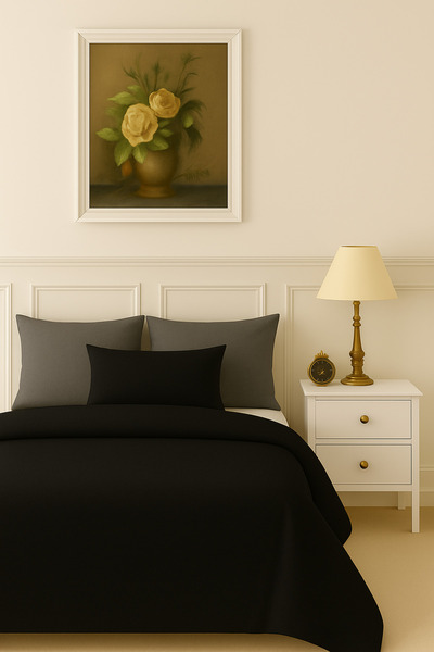 İQON Flat Sheet Bedding Set 100% Cotton Single Size Black-Grey