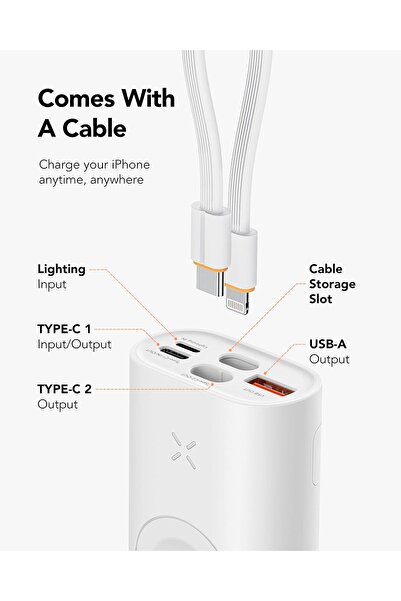 Veger 10000mAh 25W Magnetic 3-in-1 Power Bank for iPhone & Apple Watch (White)