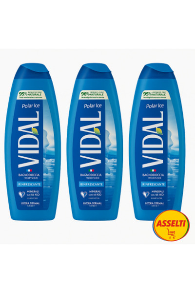 Vidal Set ASSELTI® Origin Italy – 3 x Polar Ice 500 ml, Gel de duș răcoritor